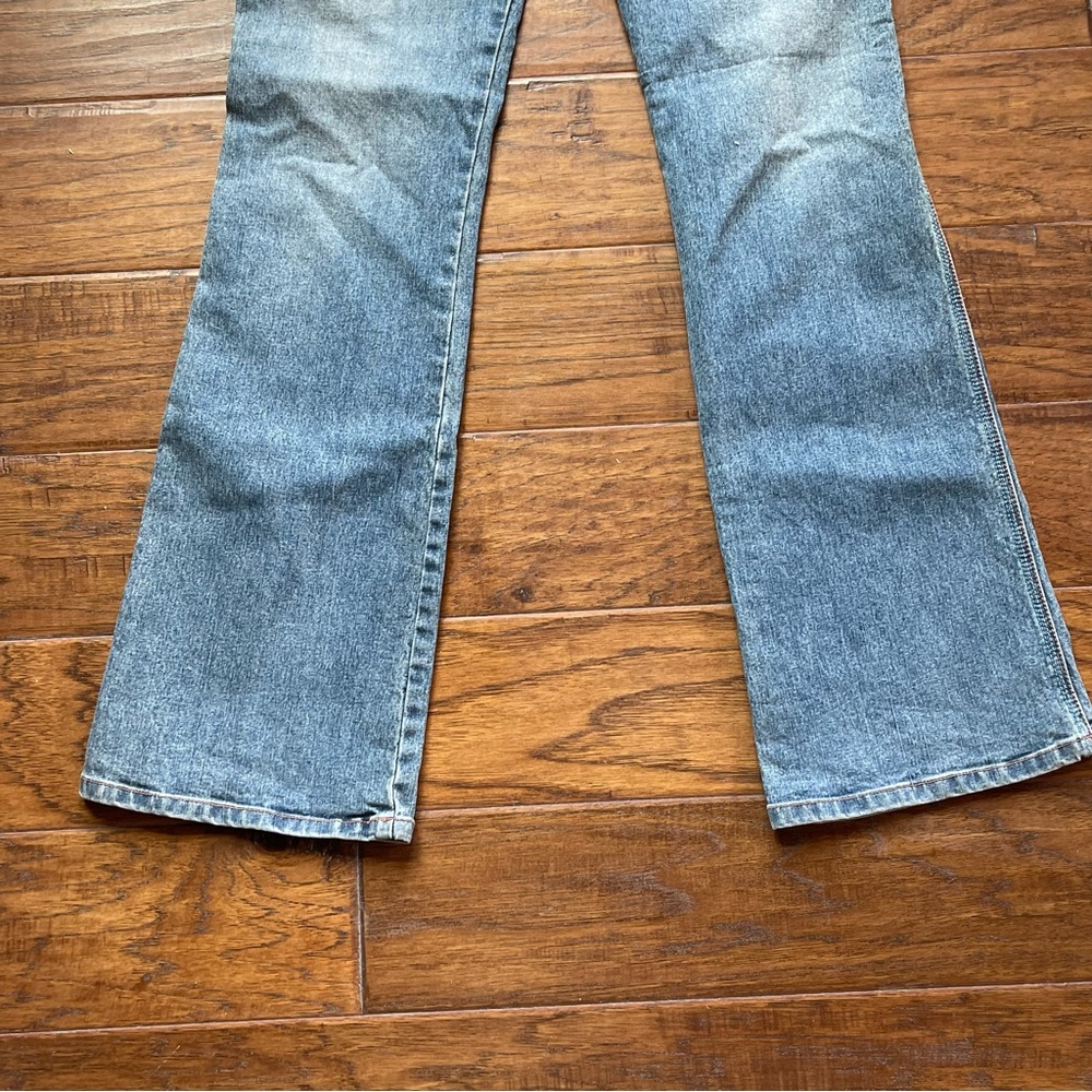 Y2K XOXO low rise bootcut blue jeans w/adorable pink white & tan belt size 5/6 - Picture 12 of 12